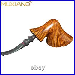 MUXIANG Smooth Fleur Pipe Briar Wooden Tobacco Pipe Vulcanite Stem Freehand Pipe