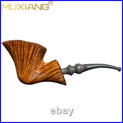 MUXIANG Smooth Fleur Pipe Briar Wooden Tobacco Pipe Vulcanite Stem Freehand Pipe