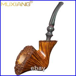 MUXIANG Smooth Fleur Pipe Briar Wooden Tobacco Pipe Vulcanite Stem Freehand Pipe