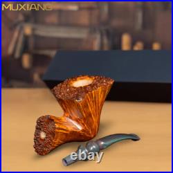 MUXIANG Smooth Fleur Pipe Briar Wooden Tobacco Pipe Vulcanite Stem Freehand Pipe