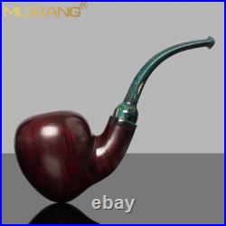 MUXIANG Smooth Freehand Pipe Briar Wood Tobacco Pipe Bent Ebonite Stem Gift Box