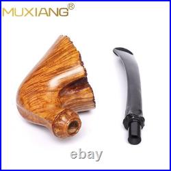MUXIANG Smooth Freehand Pipe Briar Wooden Burl Tobacco Pipe 3mm Vulcanite Stem