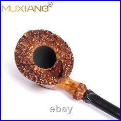 MUXIANG Smooth Freehand Pipe Briar Wooden Burl Tobacco Pipe 3mm Vulcanite Stem
