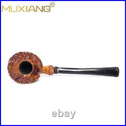 MUXIANG Smooth Freehand Pipe Briar Wooden Burl Tobacco Pipe 3mm Vulcanite Stem