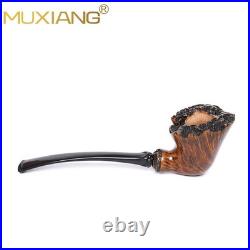 MUXIANG Smooth Freehand Pipe Briar Wooden Burl Tobacco Pipe 3mm Vulcanite Stem