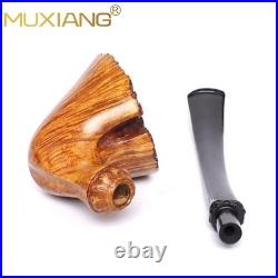 MUXIANG Smooth Freehand Pipe Briar Wooden Burl Tobacco Pipe 3mm Vulcanite Stem