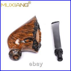 MUXIANG Smooth Freehand Pipe Briar Wooden Burl Tobacco Pipe 3mm Vulcanite Stem