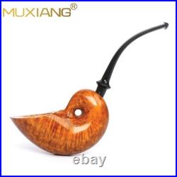 MUXIANG Smooth Freehand Pipe Briar Wooden Tobacco Pipe 3mm Bent Vulcanite Stem