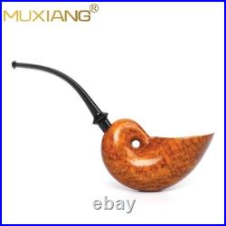 MUXIANG Smooth Freehand Pipe Briar Wooden Tobacco Pipe 3mm Bent Vulcanite Stem
