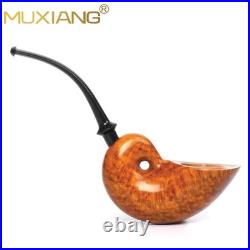 MUXIANG Smooth Freehand Pipe Briar Wooden Tobacco Pipe 3mm Bent Vulcanite Stem