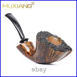 MUXIANG Smooth Horn Pipe Briar Wooden Tobacco Pipe Ebonite Stem Freehand Pipe