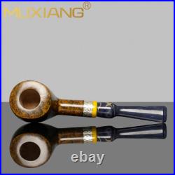 MUXIANG Smooth Pot Freehand Pipe Briar Wooden Tobacco Smoking Pipe Ebonite Stem