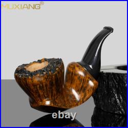 MUXIANG Smooth Volcano Pipe Briar Wooden Tobacco Pipe With Burl Cumberland Stem