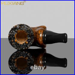 MUXIANG Smooth Volcano Pipe Briar Wooden Tobacco Pipe With Burl Cumberland Stem