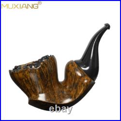 MUXIANG Smooth Volcano Pipe Briar Wooden Tobacco Pipe With Burl Cumberland Stem