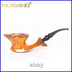 MUXIANG Wooden Fleur Pipe Briar Smooth Freehand Tobacco Pipe Bent Ebonite Stem