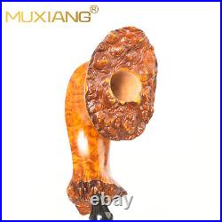 MUXIANG Wooden Fleur Pipe Briar Smooth Freehand Tobacco Pipe Bent Ebonite Stem
