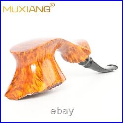 MUXIANG Wooden Fleur Pipe Briar Smooth Freehand Tobacco Pipe Bent Ebonite Stem