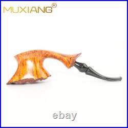 MUXIANG Wooden Fleur Pipe Briar Smooth Freehand Tobacco Pipe Bent Ebonite Stem