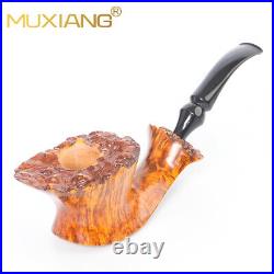 MUXIANG Wooden Fleur Pipe Briar Smooth Freehand Tobacco Pipe Bent Ebonite Stem