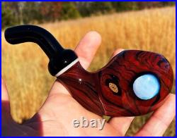 Mahogany Woodgrain Classic Styled Glass Stand Up Blowfish Pipe