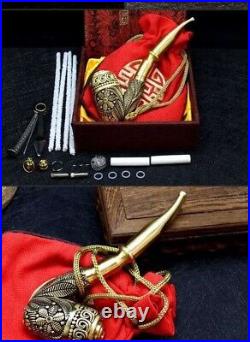 Marijuana Leaf Pipe Solid Brass with Accessories Bag Gift Boxed Tibet Smoking Aid