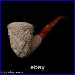 Masonic Meerschaum Pipes, Freemasonry Smoking Pipe, Freemason + CASE AGM223