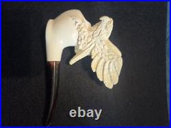 Meerschaum Carved Eagle/Bird Tobacco Smoking Pipe. In Case, White & Brown