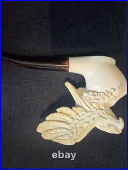 Meerschaum Carved Eagle/Bird Tobacco Smoking Pipe. In Case, White & Brown