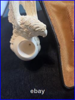 Meerschaum Carved Eagle/Bird Tobacco Smoking Pipe. In Case, White & Brown