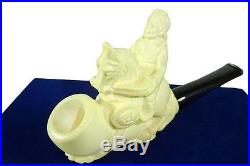 Meerschaum Pipe Cavalier With Horse Handmade With Case White-ish Tobacco Pipe