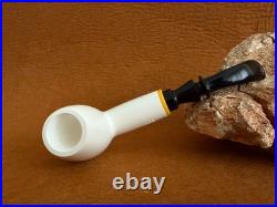Meerschaum Pipe, Smoking Pipe Smooth Billard Shape with Fitted Case