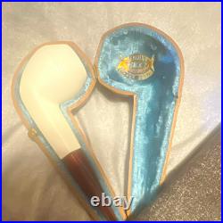 Meerschaum Poker Tobacco Pipe White Bowl Amber/Brown Stem with Fitted Case