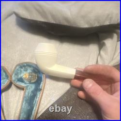 Meerschaum Poker Tobacco Pipe White Bowl Amber/Brown Stem with Fitted Case