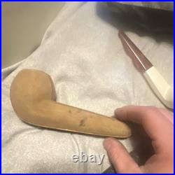 Meerschaum Poker Tobacco Pipe White Bowl Amber/Brown Stem with Fitted Case