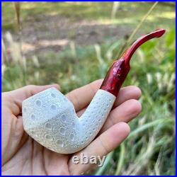 Meerschaum Teardrop Extra Tall Lattice Finish Bulldog Tobacco Pipe by Paykoc