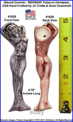 Mermaid Maiden Nymph Pocket Tobacco Pipe #1829 Ceramic Glass Niki, Made in USA