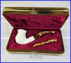 NEW Bent Block Meerschaum Pipes Smoking Tobacco Carved Bowl Marbled Stem VTG