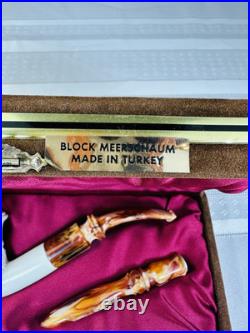 NEW Bent Block Meerschaum Pipes Smoking Tobacco Carved Bowl Marbled Stem VTG