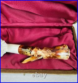 NEW Bent Block Meerschaum Pipes Smoking Tobacco Carved Bowl Marbled Stem VTG