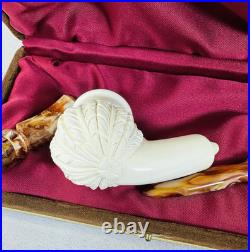 NEW Bent Block Meerschaum Pipes Smoking Tobacco Carved Bowl Marbled Stem VTG