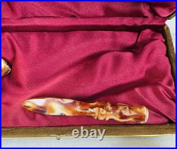 NEW Bent Block Meerschaum Pipes Smoking Tobacco Carved Bowl Marbled Stem VTG
