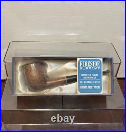 NOS Vintage Fireside Supreme Imported Briar Wood Tobacco Pipe Rubber Mouthpiece