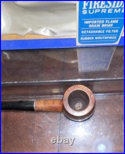 NOS Vintage Fireside Supreme Imported Briar Wood Tobacco Pipe Rubber Mouthpiece