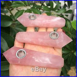 Natural rose Quartz Pipe withCarb Hole pink Crystal point Wand healing 10pcs H103