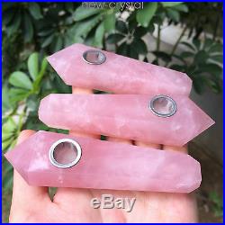 Natural rose Quartz Pipe withCarb Hole pink Crystal point Wand healing 10pcs H103