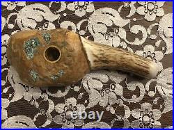 New Black Eagle Tobacco Smoking Pipe 8x 3 Made with Turquoise, wood and Bison