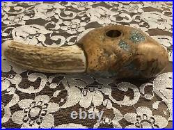 New Black Eagle Tobacco Smoking Pipe 8x 3 Made with Turquoise, wood and Bison