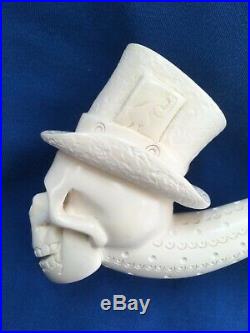 New Block Meerschaum Smoking Pipe Ace of Spades, skull with top hat, large