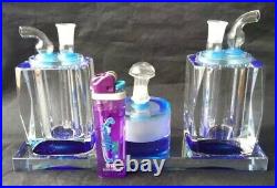 New Blue Crystal Double Bowl Square Hookah Glass Water Pipe Bong Bubbler Smoking